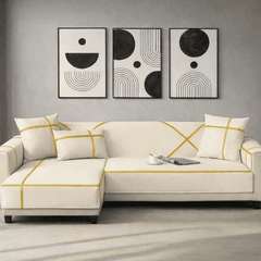 L-Shape Strip Design Velvet Sofa Cover - Off White
