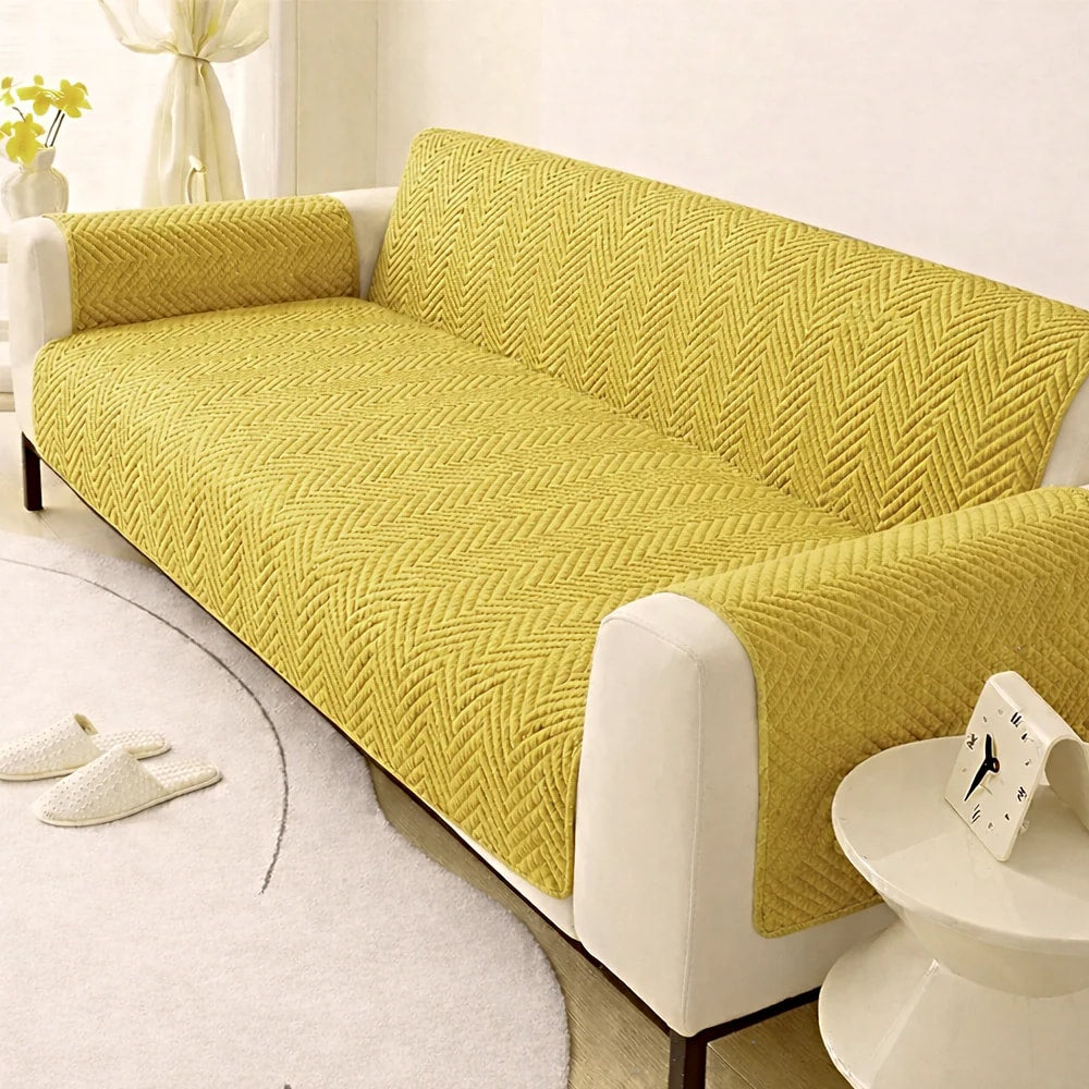 Premium Ultrasonic Quilted Sofa Cover - Golden