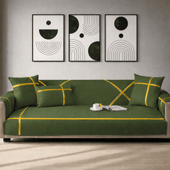 Premium Velvet Sofa Cover - Anti Slip - Olive Green