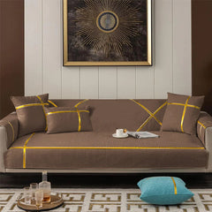 Velvet Sofa Runner with Cushion Covers - Brown
