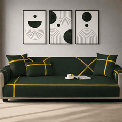 Premium Velvet Sofa Cover - Anti Slip - Dark Green