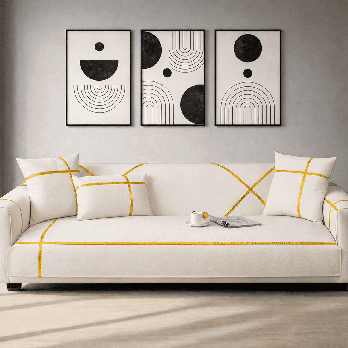 Premium Velvet Sofa Cover - Anti Slip - Off White