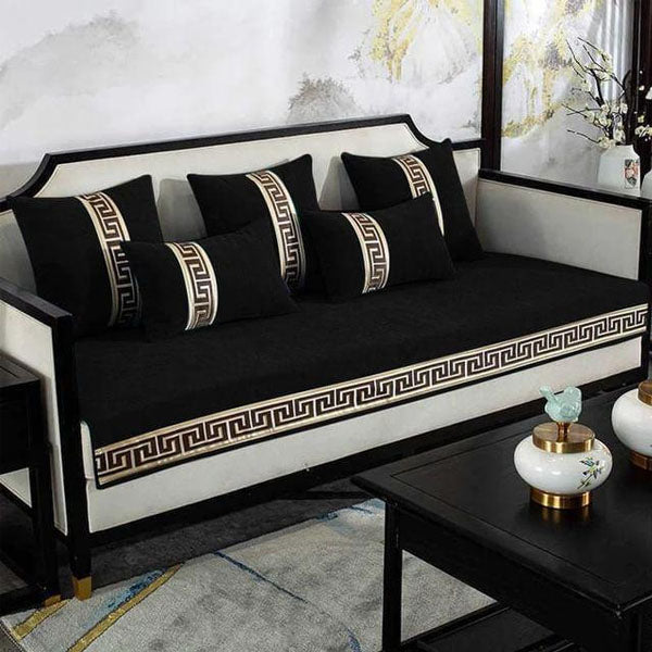 Velvet Sofa Covers Splendid with Cushion Covers Black