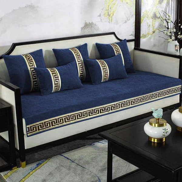 Versace Velvet Sofa Covers with Cushion Covers - Blue