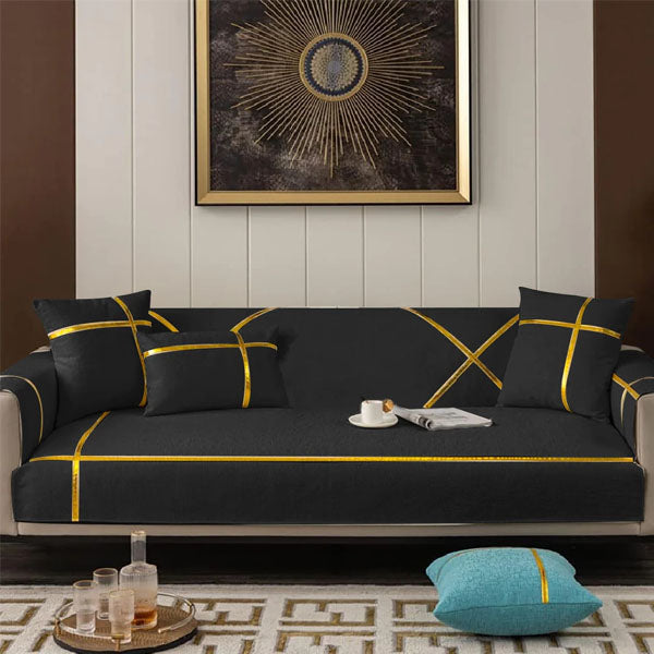 Velvet Sofa Runner with Cushion Covers - Black