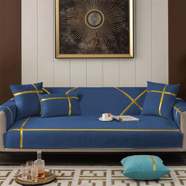 Velvet Sofa Cover with Cushion Covers - Blue