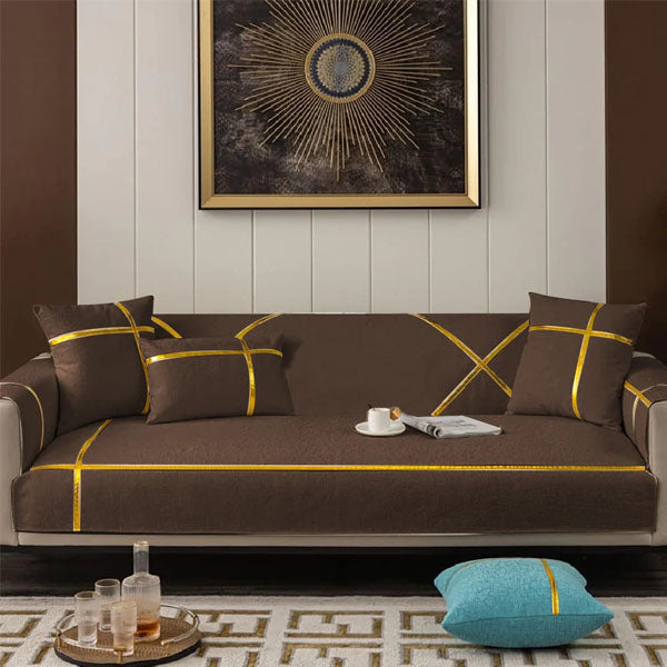 Velvet Sofa Runner with Cushion Covers - Dark Brown