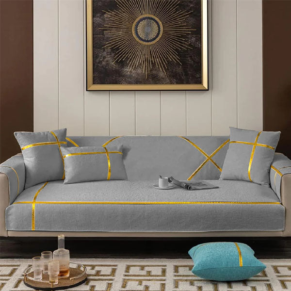 Velvet Sofa Runner with Cushion Covers - Grey