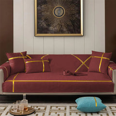 Velvet Sofa Runner with Cushion Covers - Maroon